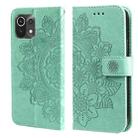 For Xiaomi Mi 11 Lite 7-petal Flowers Embossing Pattern Horizontal Flip PU Leather Case with Holder & Card Slots & Wallet & Photo Frame(Green) - 1
