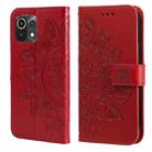 For Xiaomi Mi 11 Lite 7-petal Flowers Embossing Pattern Horizontal Flip PU Leather Case with Holder & Card Slots & Wallet & Photo Frame(Red) - 1