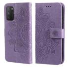 For Xiaomi Poco M3 / Redmi Note 9 4G 7-petal Flowers Embossing Pattern Horizontal Flip PU Leather Case with Holder & Card Slots & Wallet & Photo Frame(Light Purple) - 1