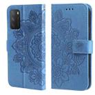 For Xiaomi Poco M3 / Redmi Note 9 4G 7-petal Flowers Embossing Pattern Horizontal Flip PU Leather Case with Holder & Card Slots & Wallet & Photo Frame(Blue) - 1
