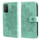 For Xiaomi Poco M3 / Redmi Note 9 4G 7-petal Flowers Embossing Pattern Horizontal Flip PU Leather Case with Holder & Card Slots & Wallet & Photo Frame(Green) - 1