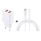 LZ-705 2 in 1 5V Dual USB Travel Charger + 1.2m USB to Micro USB Data Cable Set, EU Plug(White) - 1