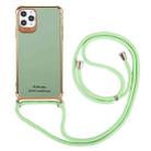 For iPhone 12 Electroplating TPU Four-Corner Shockproof Protective Case with Lanyard(Green) - 1