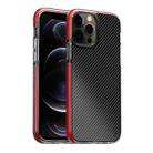 For iPhone 12 / 12 Pro Transparent Carbon Fiber  + TPU Shockproof Case(Red) - 1