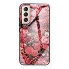For Samsung Galaxy S21 FE Colorful Painted Glass Shockproof Protective Case(Flower) - 1