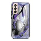For Samsung Galaxy S21 FE Colorful Painted Glass Shockproof Protective Case(Butterfly) - 1