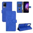 For vivo V21 Solid Color Skin Feel Magnetic Buckle Horizontal Flip Calf Texture PU Leather Case with Holder & Card Slots & Wallet(Blue) - 1