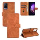 For vivo V21 Solid Color Skin Feel Magnetic Buckle Horizontal Flip Calf Texture PU Leather Case with Holder & Card Slots & Wallet(Brown) - 1