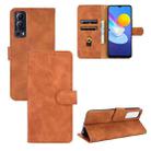 For vivo Y72 5G / iQOO Z3 5G Solid Color Skin Feel Magnetic Buckle Horizontal Flip Calf Texture PU Leather Case with Holder & Card Slots & Wallet(Brown) - 1