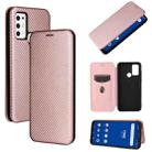 For Tone e21 Carbon Fiber Texture Horizontal Flip TPU + PC + PU Leather Case with Card Slot(Pink) - 1