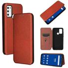 For Tone e21 Carbon Fiber Texture Horizontal Flip TPU + PC + PU Leather Case with Card Slot(Brown) - 1