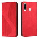 For Huawei P30 lite Skin Feel Magnetic S-type Solid Color Horizontal Flip Leather Case with Holder & Card Slot & Wallet(Red) - 1