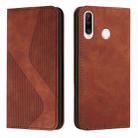 For Huawei P30 lite Skin Feel Magnetic S-type Solid Color Horizontal Flip Leather Case with Holder & Card Slot & Wallet(Brown) - 1