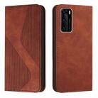 For Huawei P40 Skin Feel Magnetic S-type Solid Color Horizontal Flip Leather Case with Holder & Card Slot & Wallet(Brown) - 1