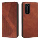 For Huawei P40 Pro Skin Feel Magnetic S-type Solid Color Horizontal Flip Leather Case with Holder & Card Slot & Wallet(Brown) - 1