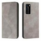 For Huawei P40 Pro Skin Feel Magnetic S-type Solid Color Horizontal Flip Leather Case with Holder & Card Slot & Wallet(Grey) - 1