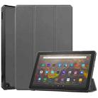 For Amazon Kindle Fire HD 10 2021 Custer Pattern Pure Color TPU Smart Tablet Holster with Sleep Function & 3-Fold Holder(Grey) - 1