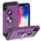 For iPhone X / XS War-god Armor TPU + PC Shockproof  Magnetic Protective Case with Ring Holder(Purple) - 1
