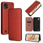 For OPPO Realme C11 2021 Carbon Fiber Texture Horizontal Flip TPU + PC + PU Leather Case with Card Slot(Brown) - 1