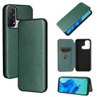 For OPPO Reno 5A(Japan version) Carbon Fiber Texture Horizontal Flip TPU + PC + PU Leather Case with Card Slot(Green) - 1