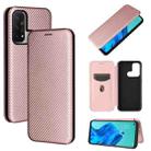 For OPPO Reno 5A(Japan version) Carbon Fiber Texture Horizontal Flip TPU + PC + PU Leather Case with Card Slot(Pink) - 1
