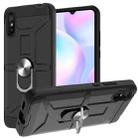 For Xiaomi Redmi 9A War-god Armor TPU + PC Shockproof Magnetic Protective Case with Ring Holder(Black) - 1