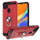 For Xiaomi Redmi 9C / Redmi 9 Indian Edition War-god Armor TPU + PC Shockproof Magnetic Protective Case with Ring Holder(Red) - 1