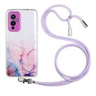 For OnePlus 9 Hollow Marble Pattern TPU Precise Hole Protective Case with Neck Strap Rope(Pink) - 1