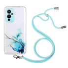 For OnePlus 9 Hollow Marble Pattern TPU Precise Hole Protective Case with Neck Strap Rope(Blue) - 1