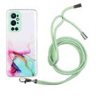 For OnePlus 9 Pro Hollow Marble Pattern TPU Precise Hole Protective Case with Neck Strap Rope(Green) - 1