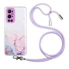 For OnePlus 9 Pro Hollow Marble Pattern TPU Precise Hole Protective Case with Neck Strap Rope(Pink) - 1