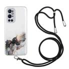 For OnePlus 9 Pro Hollow Marble Pattern TPU Precise Hole Protective Case with Neck Strap Rope(Black) - 1