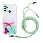 For OnePlus Nord N100 Hollow Marble Pattern TPU Precise Hole Protective Case with Neck Strap Rope(Green) - 1