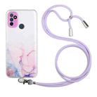 For OnePlus Nord N100 Hollow Marble Pattern TPU Precise Hole Protective Case with Neck Strap Rope(Pink) - 1