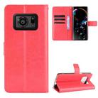 For Sharp Aquos R6 Crazy Horse Texture Horizontal Flip Leather Case with Holder & Card Slots & Lanyard(Red) - 1