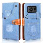 For Sharp Aquos R6 Denim Horizontal Flip Leather Case with Holder & Card Slot & Wallet(Light Blue) - 1