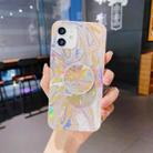 For iPhone 12 mini Laser Glitter Watercolor Pattern Shockproof Protective Case with Folding Holder (FD2) - 1