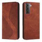 For Samsung Galaxy S21 5G Skin Feel Magnetic S-type Solid Color Horizontal Flip Leather Case with Holder & Card Slot & Wallet(Brown) - 1