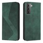 For Samsung Galaxy S21 5G Skin Feel Magnetic S-type Solid Color Horizontal Flip Leather Case with Holder & Card Slot & Wallet(Green) - 1