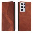 For Samsung Galaxy S21 Ultra 5G Skin Feel Magnetic S-type Solid Color Horizontal Flip Leather Case with Holder & Card Slot & Wallet(Brown) - 1