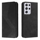 For Samsung Galaxy S21 Ultra 5G Skin Feel Magnetic S-type Solid Color Horizontal Flip Leather Case with Holder & Card Slot & Wallet(Black) - 1