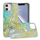 For iPhone 11 Laser Glitter Watercolor Pattern Shockproof Protective Case with Ring Holder (FD2) - 1