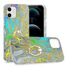 For iPhone 12 mini Laser Glitter Watercolor Pattern Shockproof Protective Case with Ring Holder (FD2) - 1