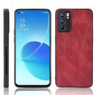 For OPPO Reno6 5G Shockproof Sewing Cow Skin Texture PC + PU + TPU Case(Red) - 1