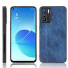 For OPPO Reno6 5G Shockproof Sewing Cow Skin Texture PC + PU + TPU Case(Blue) - 1