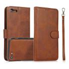 For iPhone SE 2022 / SE 2020 / 8 / 7 Calf Texture 2 in 1 Detachable Magnetic Back Cover Horizontal Flip Leather Case with Holder & Card Slots & Wallet & Photo Frame(Brown) - 1