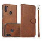 For Samsung Galaxy A11 / M11 Calf Texture 2 in 1 Detachable Magnetic Back Cover Horizontal Flip Leather Case with Holder & Card Slots & Wallet & Photo Frame(Brown) - 1