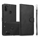 For Samsung Galaxy A11 / M11 Calf Texture 2 in 1 Detachable Magnetic Back Cover Horizontal Flip Leather Case with Holder & Card Slots & Wallet & Photo Frame(Black) - 1