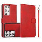 For Samsung Galaxy S21 Ultra 5G Calf Texture 2 in 1 Detachable Magnetic Back Cover Horizontal Flip Leather Case with Holder & Card Slots & Wallet & Photo Frame(Red) - 1