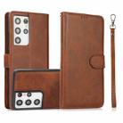 For Samsung Galaxy S21 Ultra 5G Calf Texture 2 in 1 Detachable Magnetic Back Cover Horizontal Flip Leather Case with Holder & Card Slots & Wallet & Photo Frame(Brown) - 1